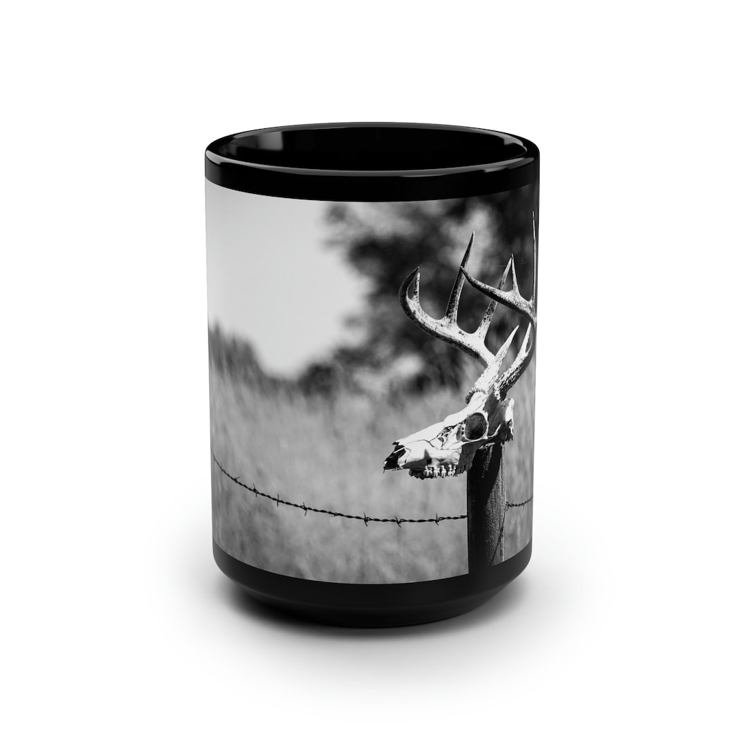 Whitetail Deer Skull Picture Coffee Mug Black Mug Gift for Hunters Deer ...