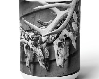 Deer Skull Coffee Mug: Rustic Barn Photo, Gift for Hunter