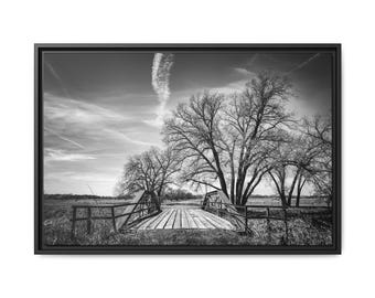 Old Wooden Bridge Black and White Canvas Wall Art Rustic Farmhouse Decor