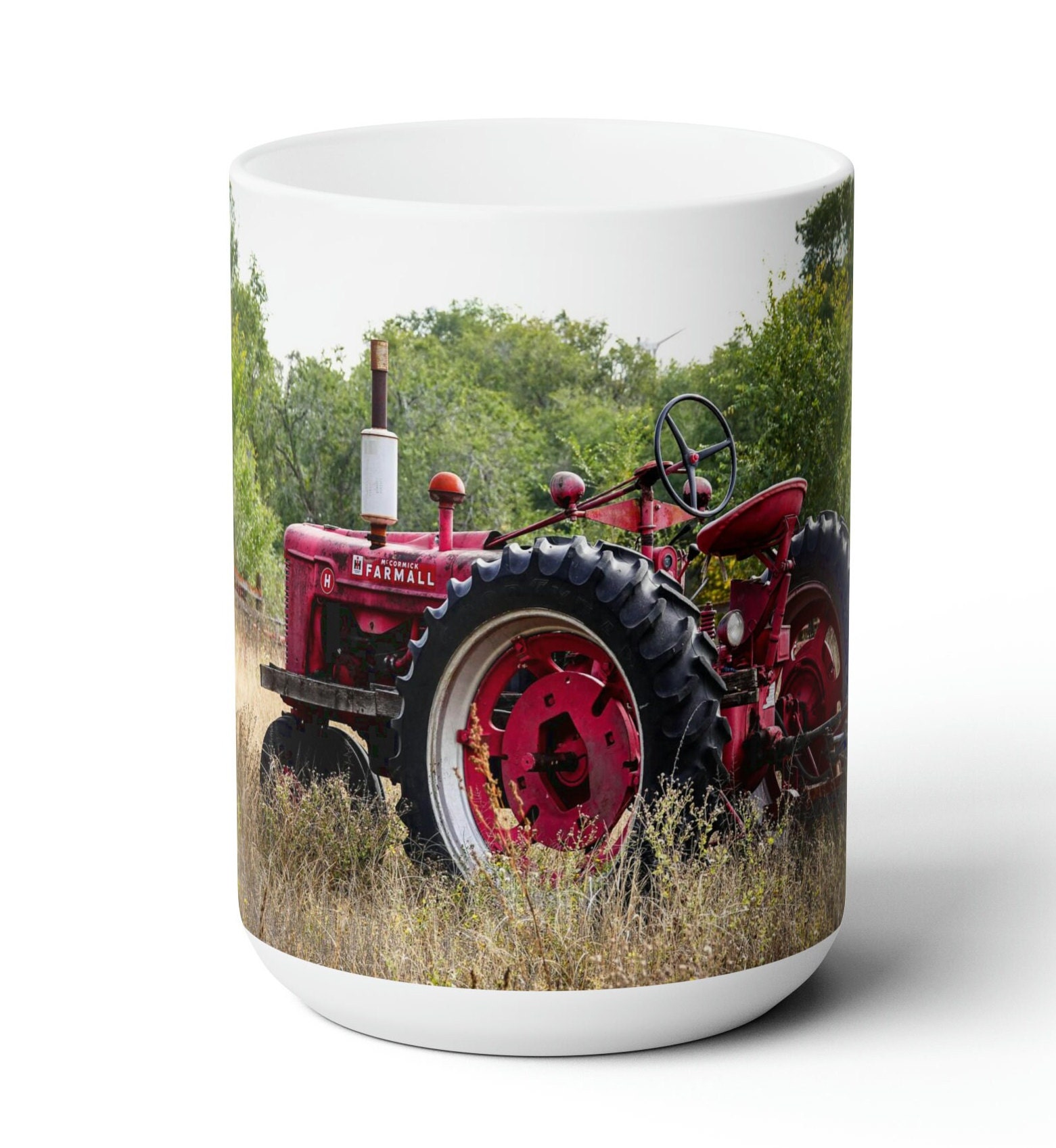 Picture of Old tractor coffee mug Farmall H tractor in the pasture gift idea fir dad farmhouse kitchen International harvester coffee mug