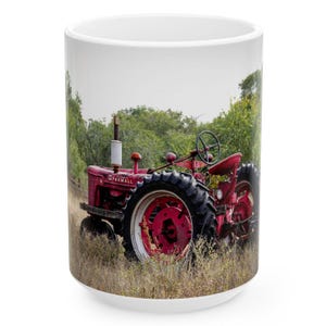 Colorful picture of Farmall tractor coffee mug 15oz ceramic coffee cup Farmall H tractor pictures beautiful gift for tractor collectors