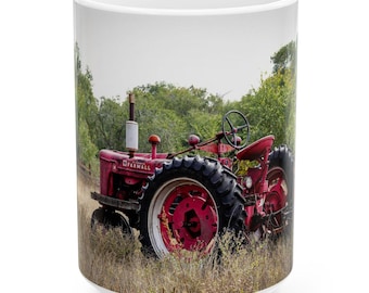Colorful picture of Farmall tractor coffee mug 15oz ceramic coffee cup Farmall H tractor pictures beautiful gift for tractor collectors