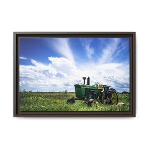 Old John Deere Tractor Framed Canvas Unique Farmhouse wall art for Dad mancave decor farm photography mancave art for Farm shop decor