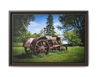 Framed Farmhouse Canvas Print: Antique Tractor Art