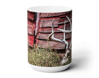 Deer Skull Coffee Mug: Rustic Barn Photo, Hunter Gift