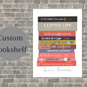 Book Spine Illustration - Customised Book Stack  Print, Book Wall Art Print, Personalised Bookshelf Art, Book Tower Drawing