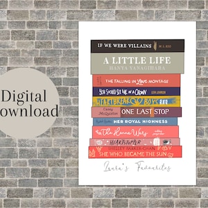 Ilustración DIGITAL del lomo de un libro: impresión personalizada de una pila de libros, impresión de arte mural con libros, arte personalizado para estanterías, dibujo de una torre de libros