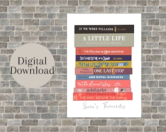 Book Spine Illustration - Customised Book Stack Digital Print, Book Wall Art Print, Personalised Bookshelf Art, Book Tower Drawing