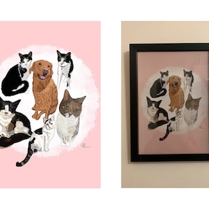 Custom Pet Portraits, Printable, Animal Pictures, Dogs, Cat Illustrations, Customise, Digital Art, Printed