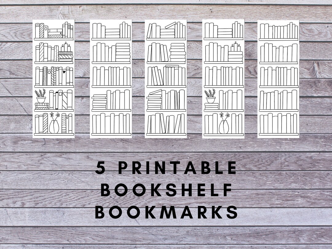 Printable Colouring Bookshelf Bookmarks, Digital Bookmarks With
