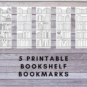 Printable Colouring Bookshelf Bookmarks, Digital Bookmarks with Bookcase Templates - Reading Tracker, Book lovers, Bookish