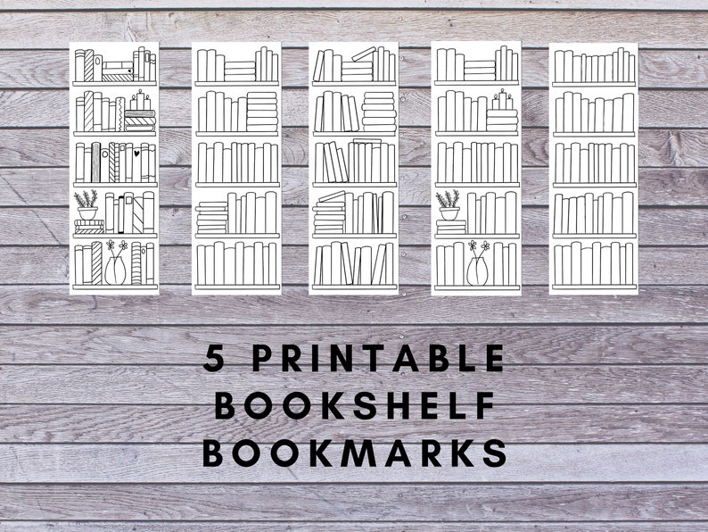 Printable Colouring Bookshelf Bookmarks Digital Bookmarks - Etsy