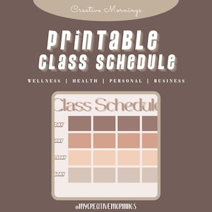 Digital Printable Class Schedule- M,T,W,TH Classes