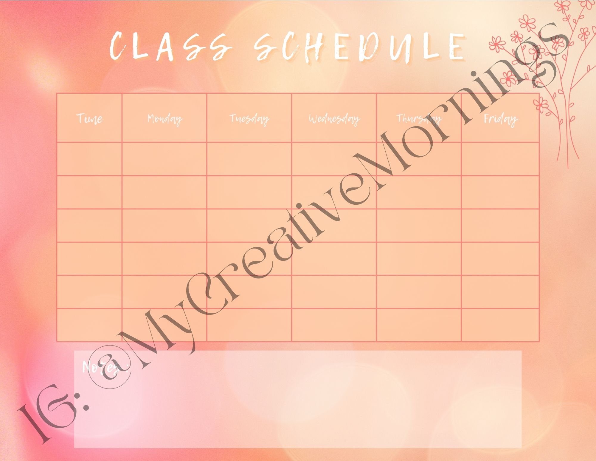 Digital Printable Weekly Class Schedule - Etsy