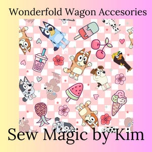 Summer Blue and friends pink Check Canopy UV50+ | W4 Wonderfold Canopy | W2 wonderfold Seat Covers Keenz XC Jeep Deluxe Rainbow Baby