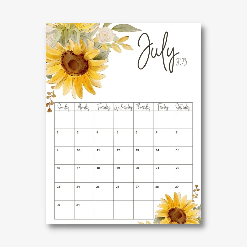 2023 Printable Calendar Watercolor Flowers - Etsy
