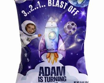 Custom Space Theme Chip Bags | Personalized Birthday Party Favors