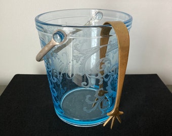 Antyczne szklane wiaderko do lodu Fostoria w kolorze Azure Blue: Versailles Barware
