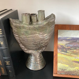 One of a Kind Vintage Moroccan Brutalist Midcentury Sculptural Vase, Handmade MCM Pottery, Abstract Pottery, Organic Modern Pottery