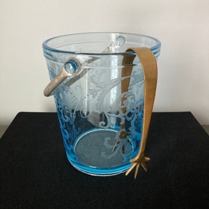 Antique Fostoria Azure Blue Glass Ice Bucket: Versailles Barware