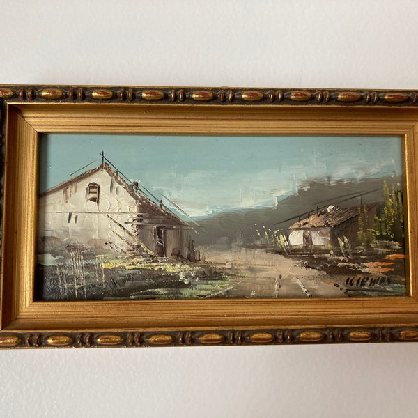 Vintage Midcentury Modern Signed Oil Landscape Painting, Petite Framed MCM Oil Painting