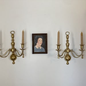 Vintage Hollywood Regency Brass Double Arm Wall Mounted Candle Sconces