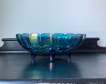 Vintage Indiana Blue Carnival Glass Bowl: Iridescent Harvest Centerpiece