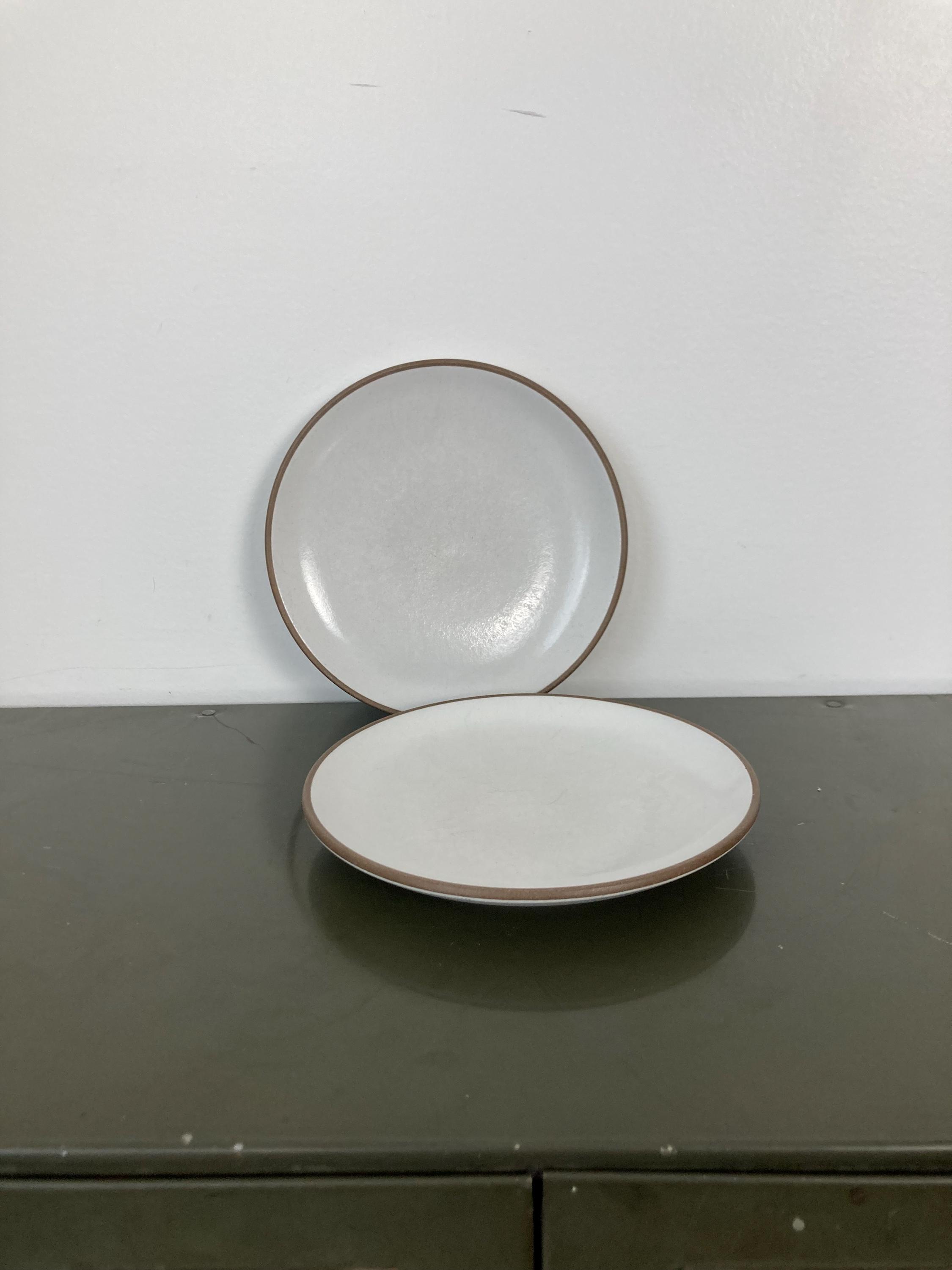Vintage Heath Ceramics Coupe Plates: Opaque White With Brown Rim