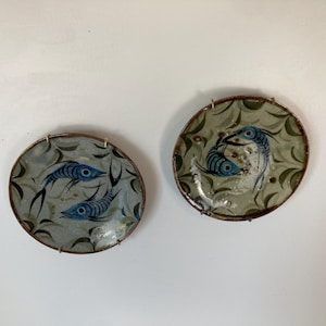 A set of Two Vintage Glazed Stoneware Decorative Plates with Fish