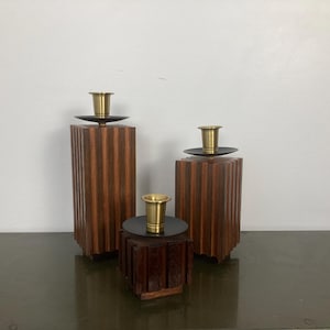 Vintage Midcentury Woodwork Trio of Tapered Candleholders, Danish Modern Design