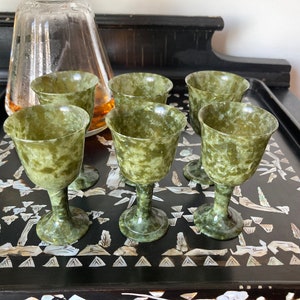 Set of six vintage translucent jade cordial glasses