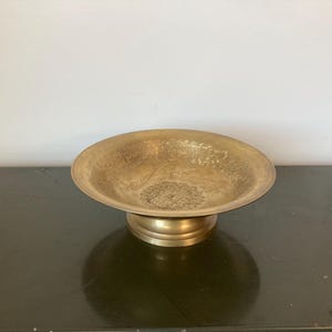 Vintage Brass Pedestal Bowl with Etched Flora Design