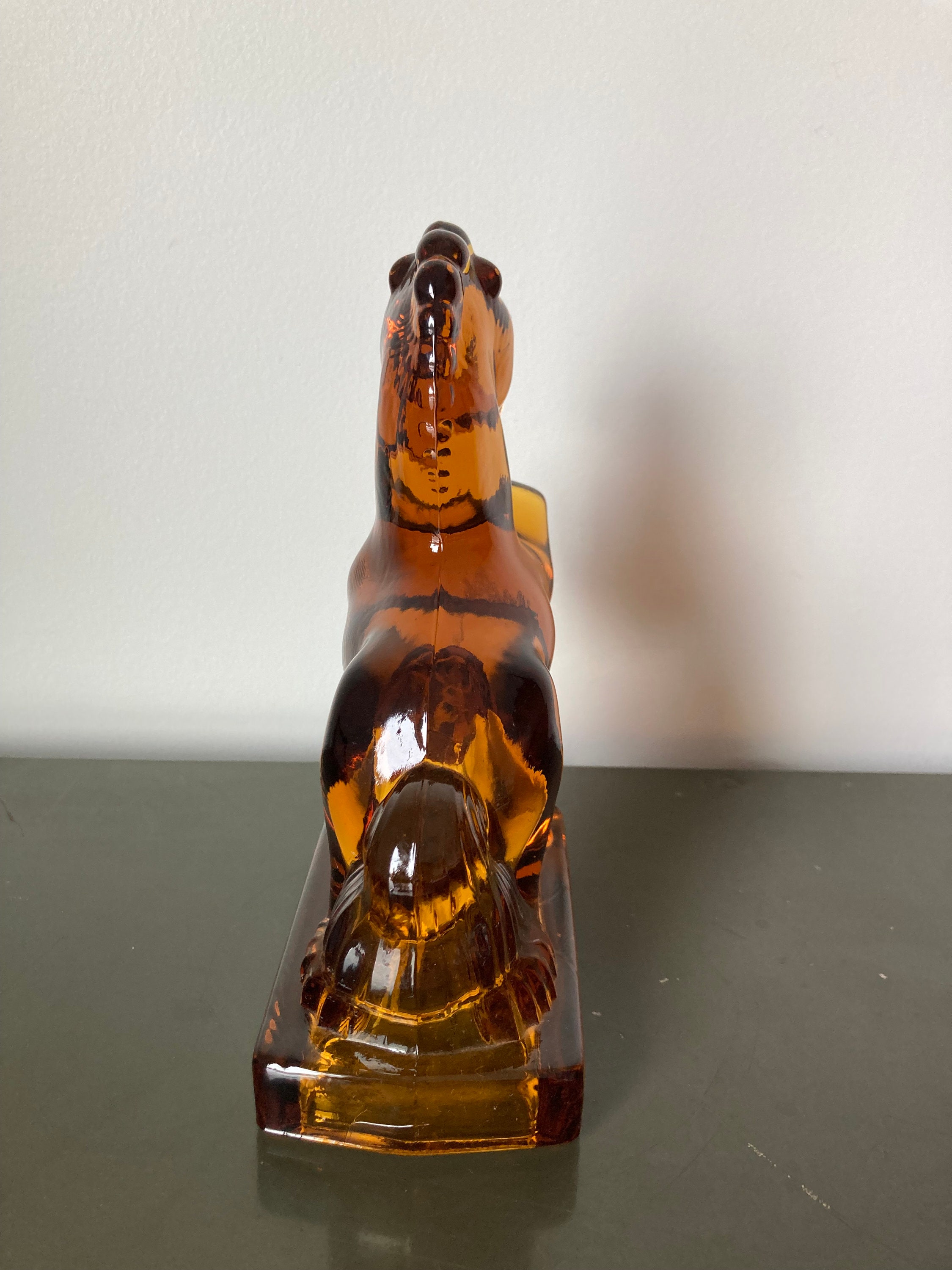 Vintage 1940s L.E. Smith Amber Glass Horse Statue Bookend