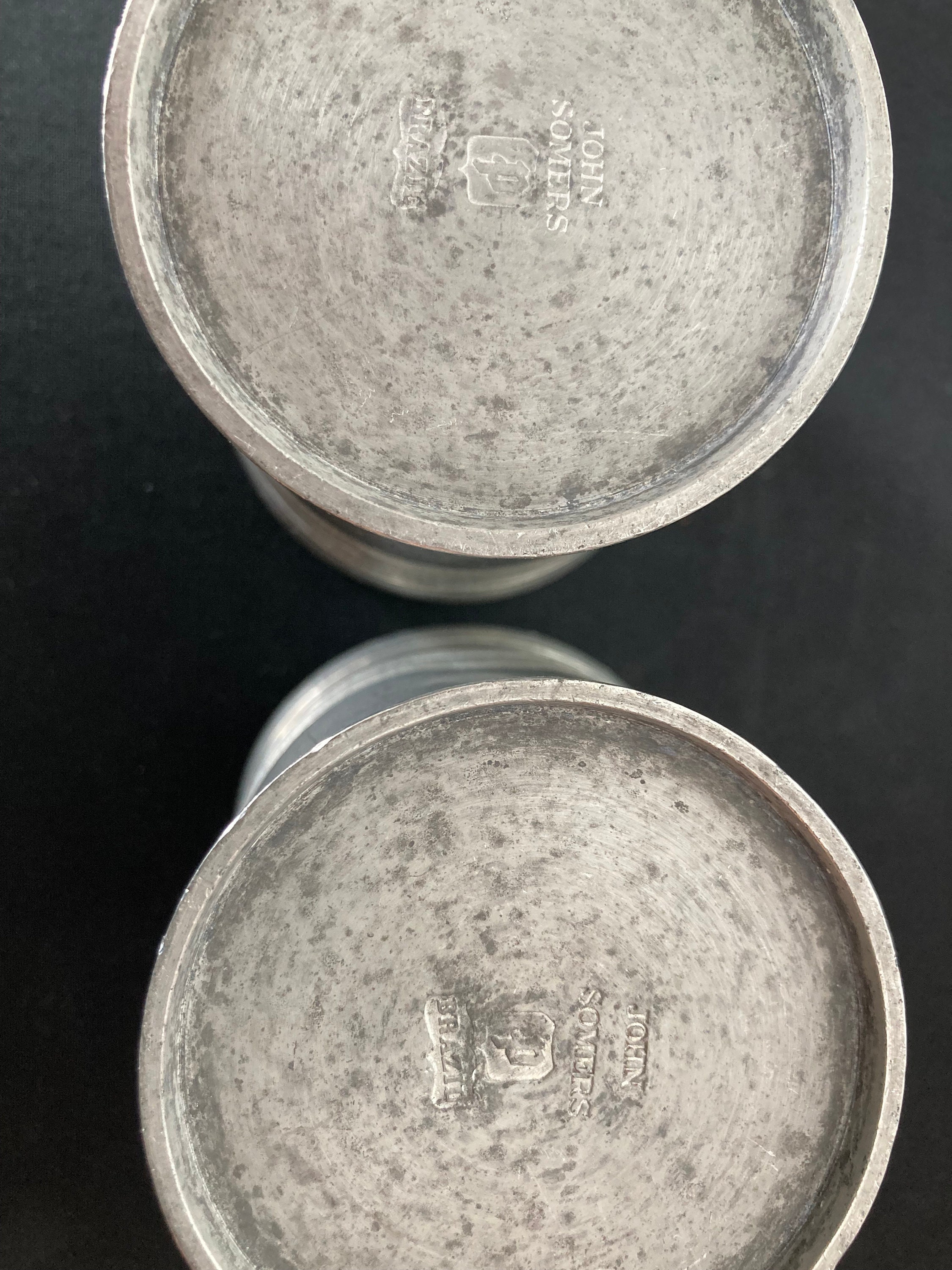 1960年台　ビンテージタンバリン Vintage Pair of John Somers Pewter Cup JS X MG, Brazilian