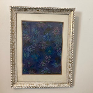 Vintage &quot;Midnight Garden&quot; Watercolor Original Painting Artist Signed, Gold and Cream Frame