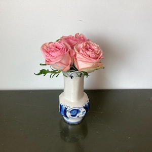 Vintage Porcelain Hand Painted Vase with Blue Floral Design, Blue and White Porcelain Vase