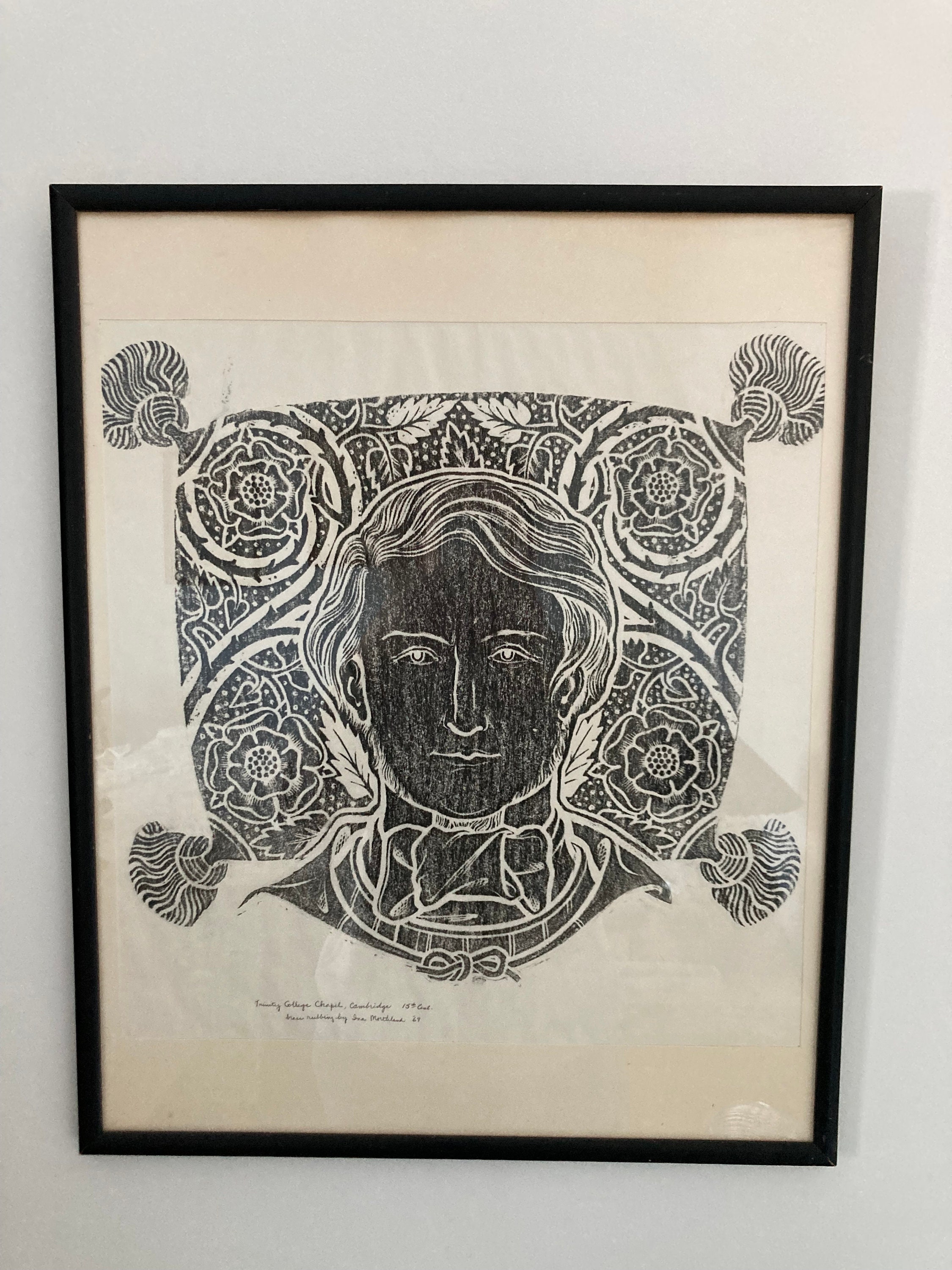 ヴィンテージ木炭擦れ肖像画：署名入り、ケンブリッジアート、額入り