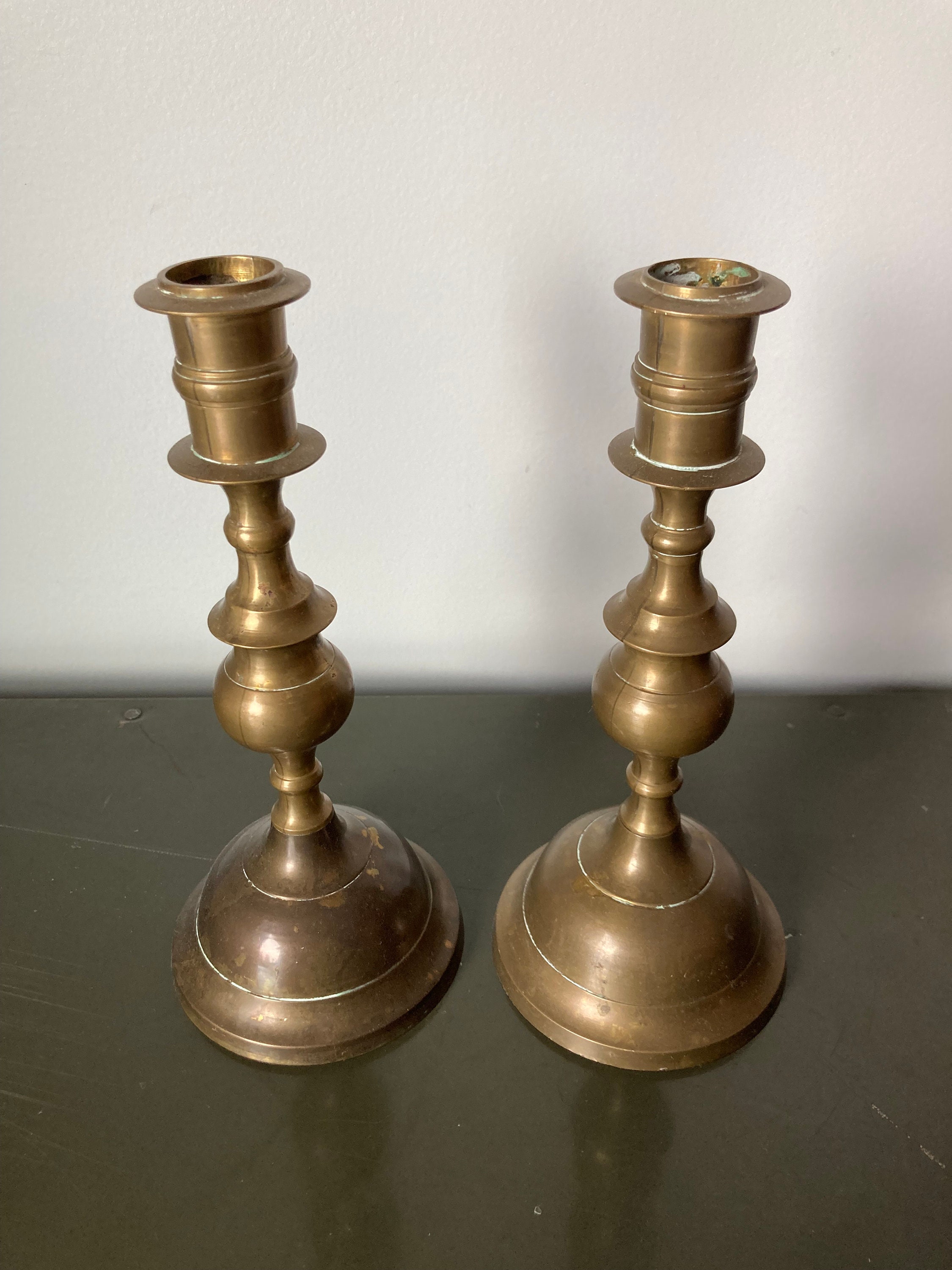 Pair of Vintage Brass Candleholders With Decorative Formed Columns and