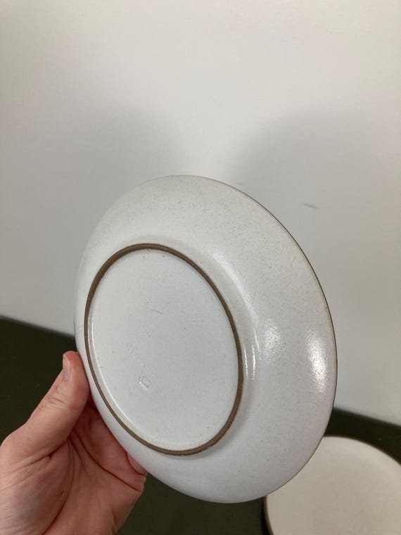 Vintage Heath Ceramics Coupe Plates: Opaque White With Brown Rim