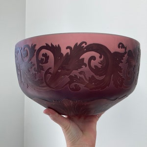 Vintage French Art Nouveau Amethyst Glass Bowl: Handblown Flora Scrollwork