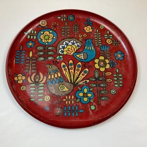 Midcentury Modern Melamine Tray with Peacock Birds Design, 60&#39;s Vintage Mod Art Graphic Design