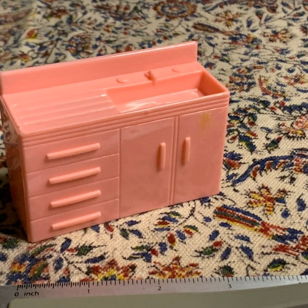 Mid-century Modern Dollhouse Kitchen Pink Plastic Sink