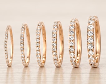 Alliance en diamants de culture en laboratoire : fines pavées de 2 mm en or, argent et platine
