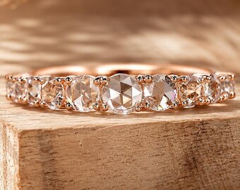 Alliance ronde en diamants taille rose, bague en diamants gradués, bague en platine, bague de mariée, bague empilable, bague en or délicate, cadeau pour elle