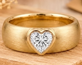 Heart-Cut Lab Diamond Signet Ring: Solid Gold or Platinum Bezel
