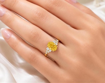Yellow Oval Diamond Engagement Ring - Lab Grown, Platinum Band