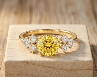 Yellow Round Lab Grown Diamond Ring (Engagement, Platinum)