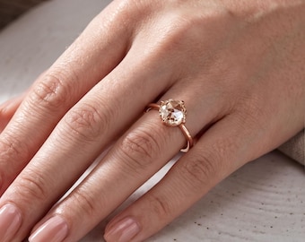 Solitaire Engagement Ring: Round Rose Cut Lab Diamond (Platinum & Gold)
