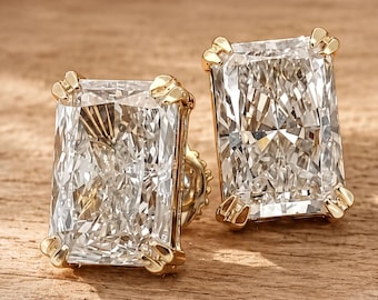 Puces d'oreilles diamant taille radiant : pierres précieuses créées en laboratoire (or 18 carats et platine)