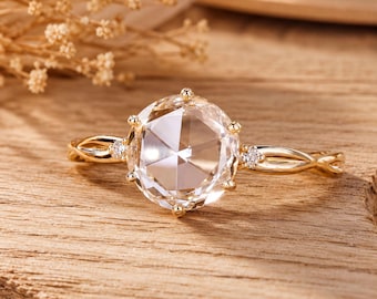 Bague de fiançailles solitaire taille rose, design minimaliste (or et platine)